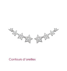 Contours d'oreilles 20 mm étoiles - Selma - argent massif 925 rhodié - zirconium