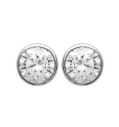 Puces d'oreilles clous rondes 6 mm - Sara - argent 925 rhodié - zircon blanc