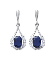 Boucles d'oreilles 24 mm clous - Kenza - argent 925 rhodié - zircon pierre bleue