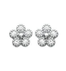 Boucles d'oreilles fleurs 5 mm puces clous - Manel - argent 925 rhodié - zircons