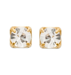 Boucles clous puces d'oreilles plaqué or 750 3 microns et cristal blanc 2 mm