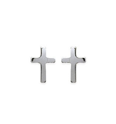 Boucles d'oreilles 9 mm croix religieuse puces clous - argent massif 925