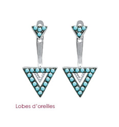 Boucles d'oreilles contour lobe 20 mm - Farah - argent 925 rhodié - pierres bleu