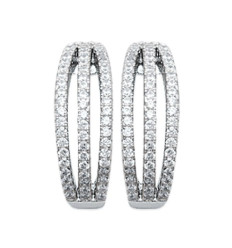 Boucles d'oreilles demi créoles 18 mm clous - Flore - argent 925 rhodié - zircon