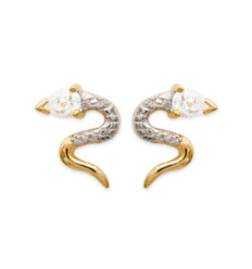 Boucles d'oreilles plaqué or 750 bicolore puces serpents oxyde de zirconium