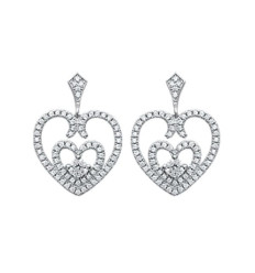 Boucles d'oreilles coeurs 23 mm pendantes - Sonia - argent 925 rhodié - zircons