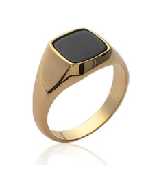 Bague plaqué or 750 5 microns imitation onyx