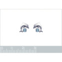 Boucles d'oreilles enfant puces dauphin 9 mm - Celia - argent 925 - cristal bleu