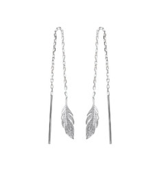 Boucles fils d'oreilles chaîne 45 mm plumes - Leana - argent massif 925 rhodié