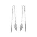 Boucles fils d'oreilles chaîne 45 mm plumes - Leana - argent massif 925 rhodié
