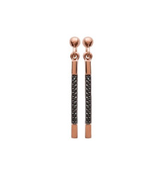 Boucles d'oreilles plaqué or 750 rose et oxyde de zirconium noir barres pendantes tiges