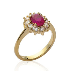 Bague plaqué or 750 5 microns oxyde de zirconium et pierre de synthèse