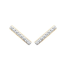 Boucles d'oreilles barre puces plaqué or 750 bicolore et oxyde de zirconium micro serti