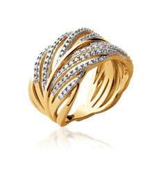 Bague plaqué or 750 5 microns bicolore et oxyde de zirconium micro serti