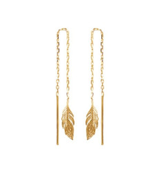 Boucles d'oreilles pendantes feuille fil d'oreille plaqué or 750