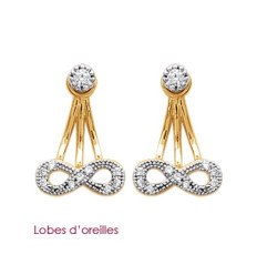Boucles d'oreilles plaqué or bicolore et oxyde de zirconium micro serti lobes d'oreilles symbole Infini