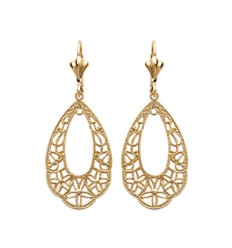 Boucles d'oreilles pendantes plaqué or 750 dormeuses dentelle arabesques