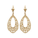 Boucles d'oreilles pendantes plaqué or 750 dormeuses dentelle arabesques