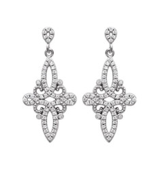 Boucles d'oreilles pendantes 30 mm clous - Nadia - argent 925 rhodié - zirconium