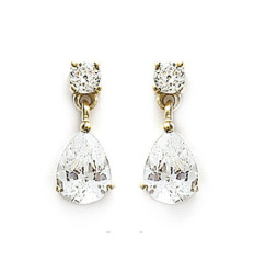 Boucles d'oreilles plaqué or 750 pendantes oxyde de zirconium tiges poussettes