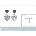 Boucles d'oreilles 16 mm coeurs - Aya - argent 925 rhodié - zircon noir et blanc