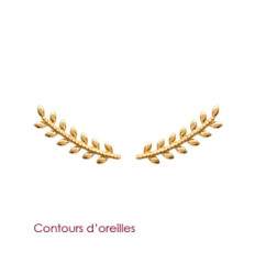 Boucles d'oreilles contour d'oreille plaqué or 750 feuille laurier branche