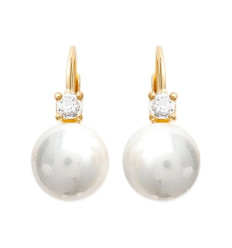 Boucles d'oreilles plaqué or 750 oxyde de zirconium et imitation perle blanche