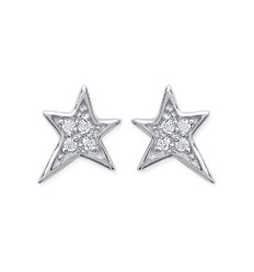 Boucles d'oreilles puces 10 mm étoiles - Keren - argent 925 rhodié - zirconium