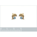 Boucles d'oreilles dauphins puces enfant Plaqué Or et Cristal bleu 10mm x 8mm
