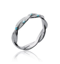 Bague argent massif 925 rhodié oxyde et pierre de synthèse