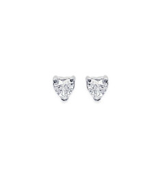 Puces d'oreilles coeurs clous 4 mm - Amelie - argent 925 rhodié - pierre blanche