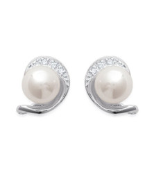 Puces d'oreilles 9 mm - Lyana - argent 925 rhodié - zircons - imitation perles