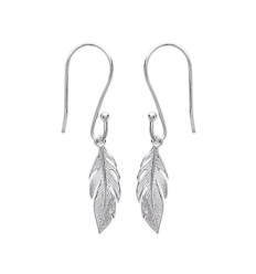 Boucles d'oreilles pendantes 38 mm dormeuses plume - Avril - argent 925 rhodié