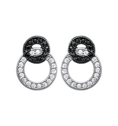 Boucles d'oreilles 15 mm - Paula - argent 925 rhodié - zircons noirs et blancs