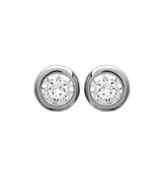 Puces d'oreilles clous rondes 4 mm - Juliette - argent 925 rhodié - zircon blanc