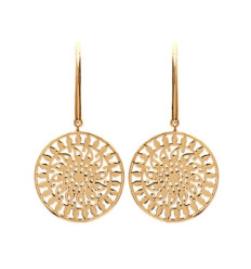 Boucles d'oreilles pendantes crochets arabesque rondes dentelle plaqué or 750 3 microns