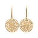 Boucles d'oreilles pendantes crochets arabesque rondes dentelle plaqué or 750 3 microns