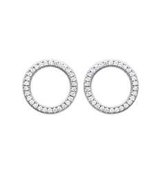 Boucles d'oreilles rondes 12 mm tiges clous - Gaia - argent 925 rhodié - zircons
