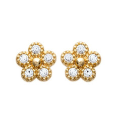 Boucles d'oreilles fleurs plaqué or 750 et oxyde de zirconium puces