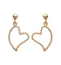 Boucles d'oreilles coeur pendantes plaqué or 750 tiges poussettes