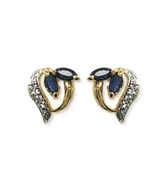 Boucles d'oreilles plaqué or 750 3 microns bicolore et pierre véritable saphir noir