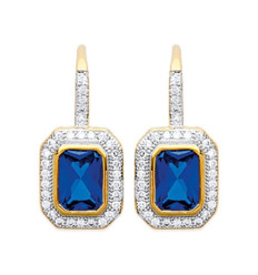 Boucles d'oreilles plaqué or 750 bicolore dormeuses oxyde de zirconium bleu micro serti