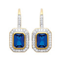 Boucles d'oreilles plaqué or 750 bicolore dormeuses oxyde de zirconium bleu micro serti