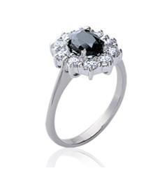 Bague argent massif 925 rhodié oxyde de zirconium et pierre véritable