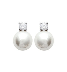 Boucles d'oreilles 11 mm - Alya - argent 925 rhodié - zircons - imitation perles