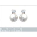 Boucles d'oreilles 11 mm - Alya - argent 925 rhodié - zircons - imitation perles