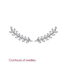 Contours d'oreilles 20 mm feuilles laurier - Imene - argent 925 rhodié - zircons