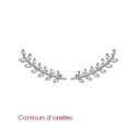 Contours d'oreilles 20 mm feuilles laurier - Imene - argent 925 rhodié - zircons