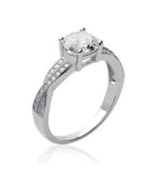 Bague argent massif 925 rhodié et oxyde de zirconium micro serti