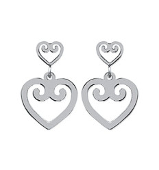 Boucles d'oreilles coeurs pendantes Acier inoxydable tiges poussettes